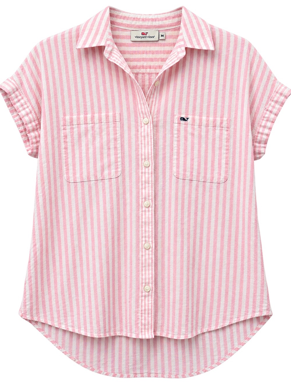Vineyard Vines Pink and White Striped Short‑Sleeve Button Down Shirt